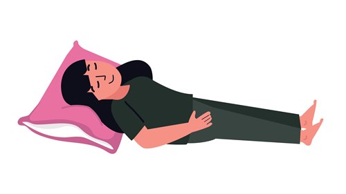 En tegning av en kvinne som ligger på ryggen og sover.